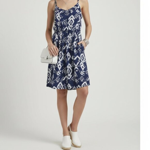 Faded Glory Navy White Geometric Print Sundress Size Medium - Picture 7 of 11